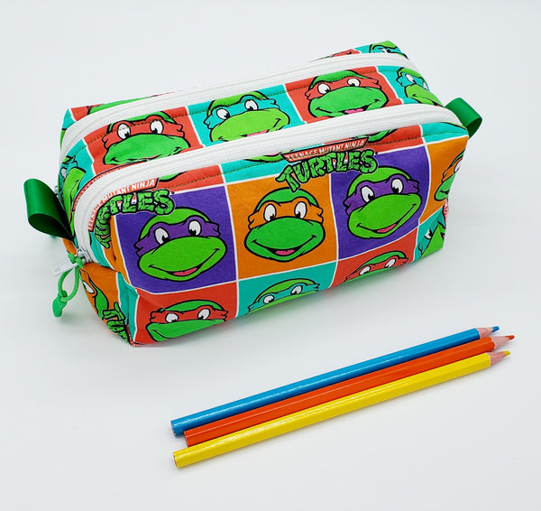 2 Pocket Pencil Case, Makeup Bag, Handmade Zippered Pouch