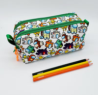 2 Pocket Pencil Case, Makeup Bag, Handmade Zippered Pouch